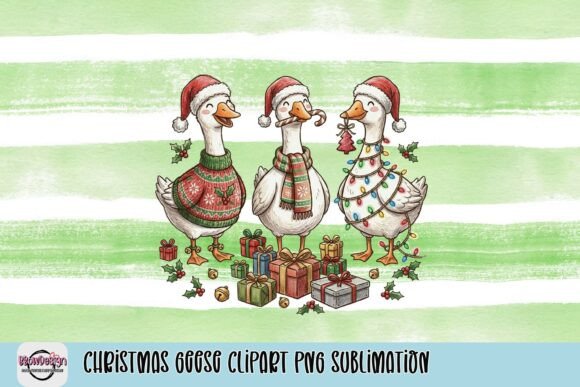 Christmas Geese Clipart for T-Shirt Designs