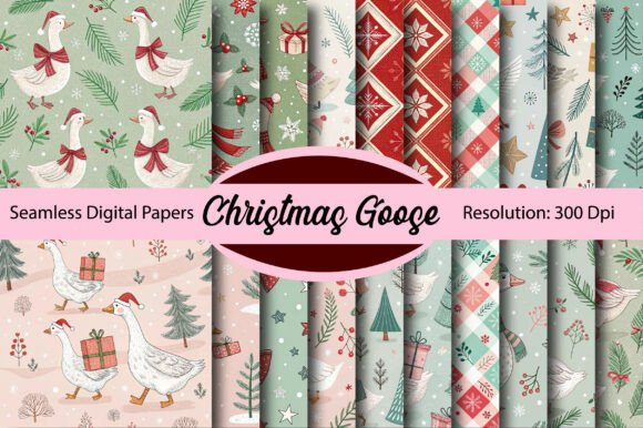 CHRISTMAS GOOSE Seamless Digital Paper Patterns