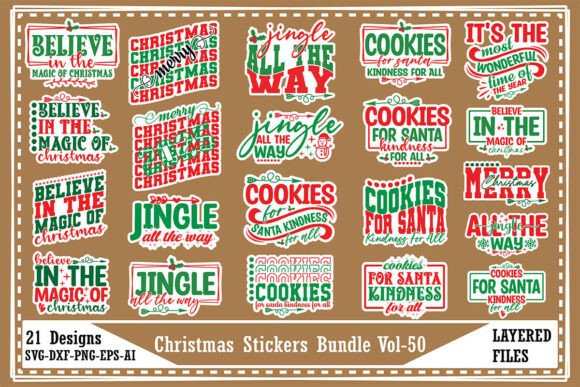 Christmas Stickers Bundle Vol-50: T-Shirt Designs & More