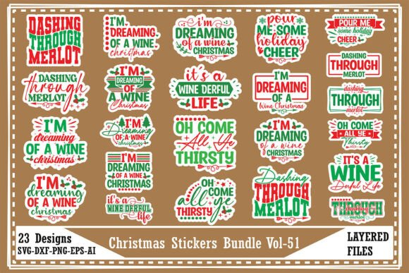 Christmas Stickers Bundle Vol-51: T-Shirt Designs & More