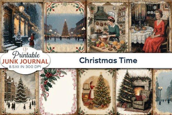 Christmas Time Junk Journal Pages: Backgrounds for Crafters