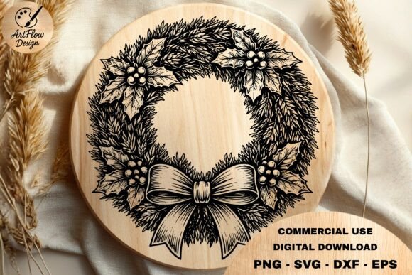 Christmas Wreath Bow SVG for Laser Engraving