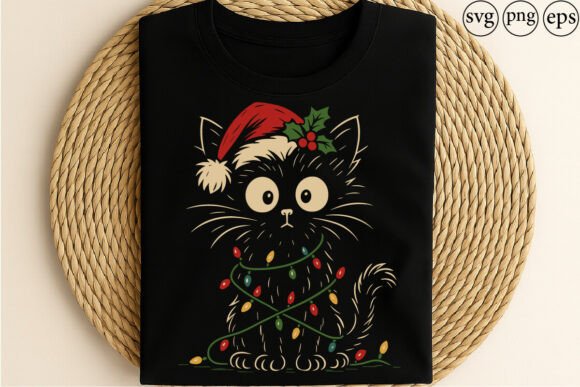 Cute Christmas Cat with Lights Santa Review