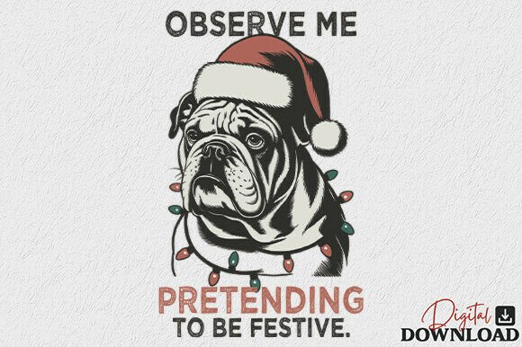 Funny Bulldog Christmas PNG for Crafts