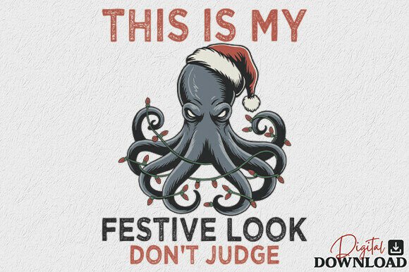 Funny Octopus Christmas PNG for Crafts