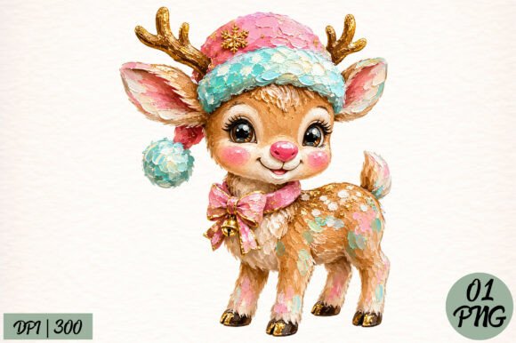Hand-painted Retro Reindeer for T-Shirt Designs