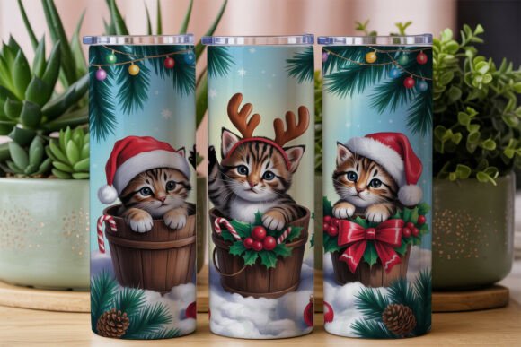 Meowy Christmas Kitten Wrap for Tumbler Wraps