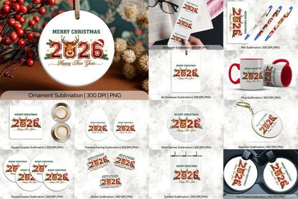 Merry Christmas 2026 PNG Bundle for Crafts