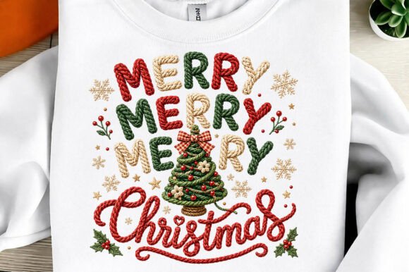 Merry Christmas Yarn Art PNG for T-Shirt Designs
