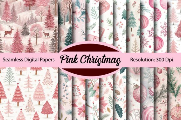 Pink Christmas Seamless Digital Paper for Patterns