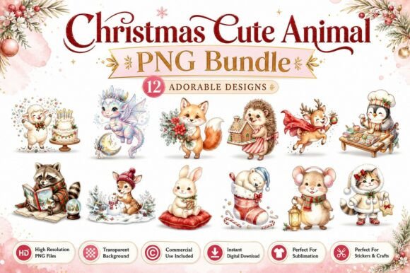 Reviewing Christmas Cute Animal Watercolor PNG Set for Crafts