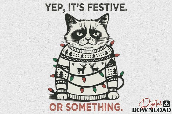 Sarcastic Christmas Cat PNG for Crafts