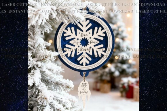 Snowflake Words Christmas Suncatcher SVG for Laser Engraving