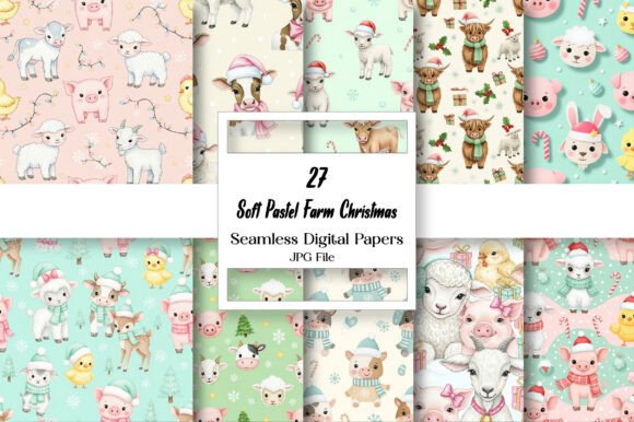 Soft Pastel Farm Christmas Patterns for Bloggers