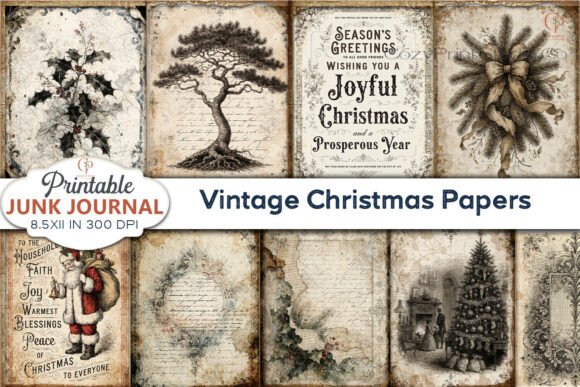 Vintage Christmas Papers Junk Journal Backgrounds Review