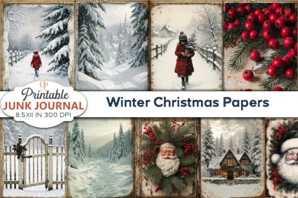 Winter Christmas Papers Junk Journal Backgrounds Review